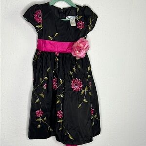 Black and Pink Fit and Flare Dress with Pleated Ruffles